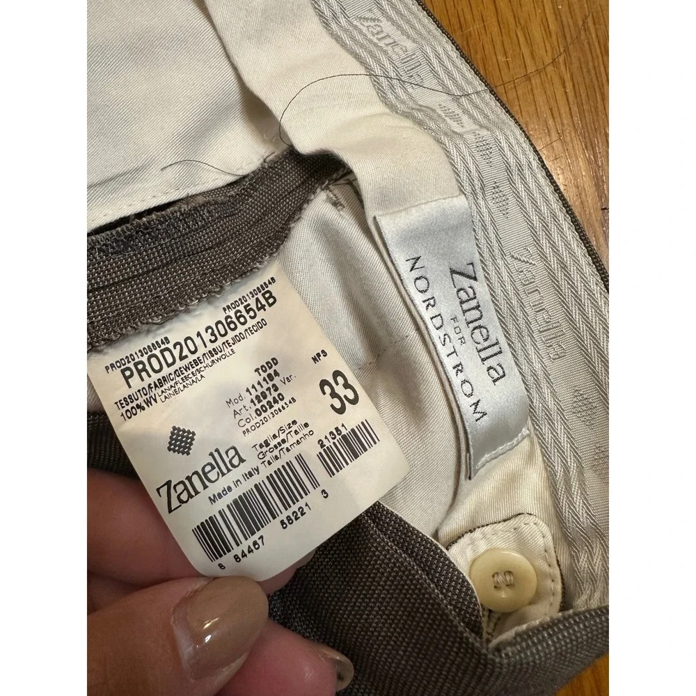 Zanella Nordstrom Todd Grey Wool Dress Pants Mens 33 Flat Front Made in Italy